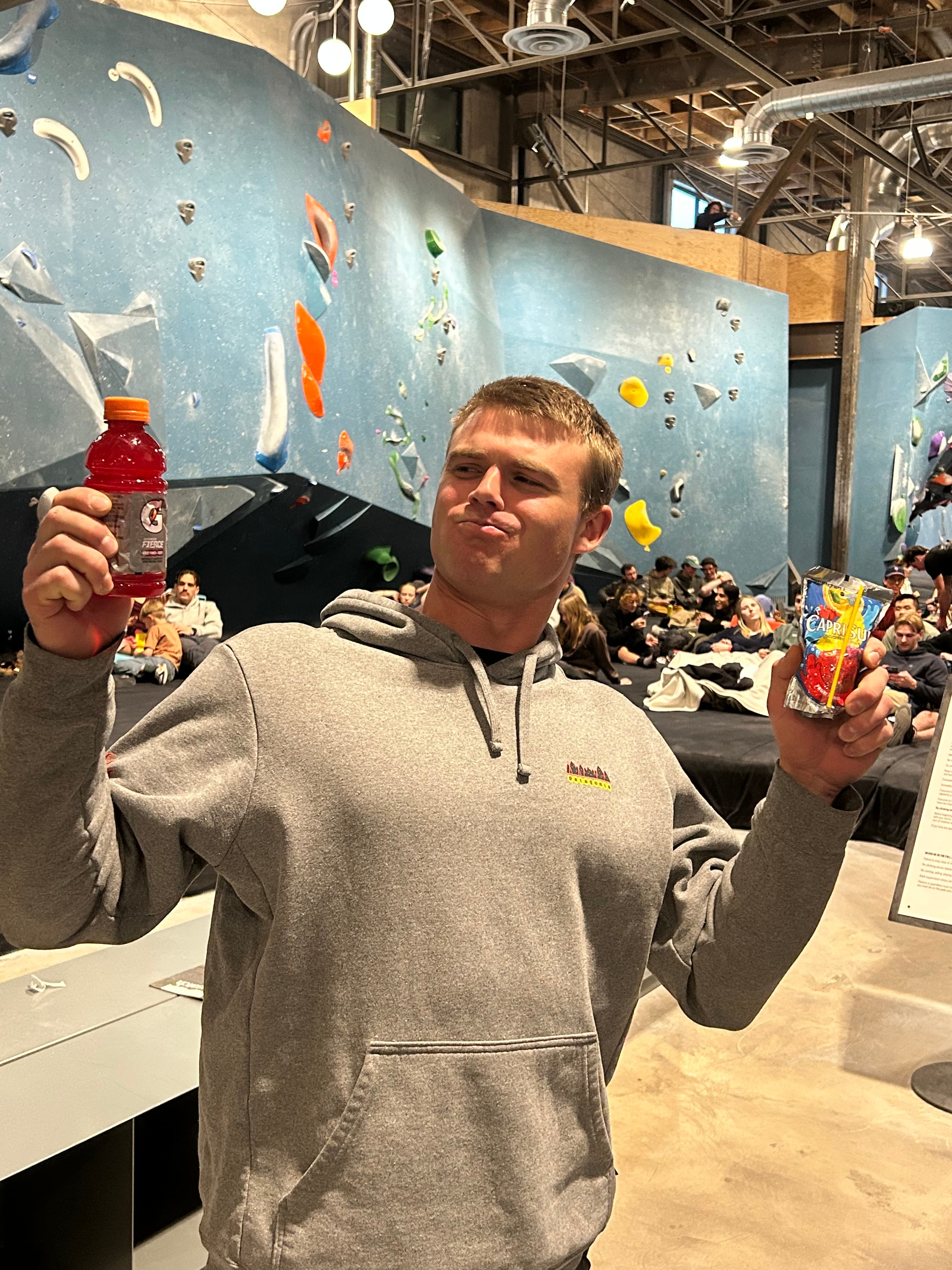 Free drinks at the Bouldering Project for a film showing with Adit.