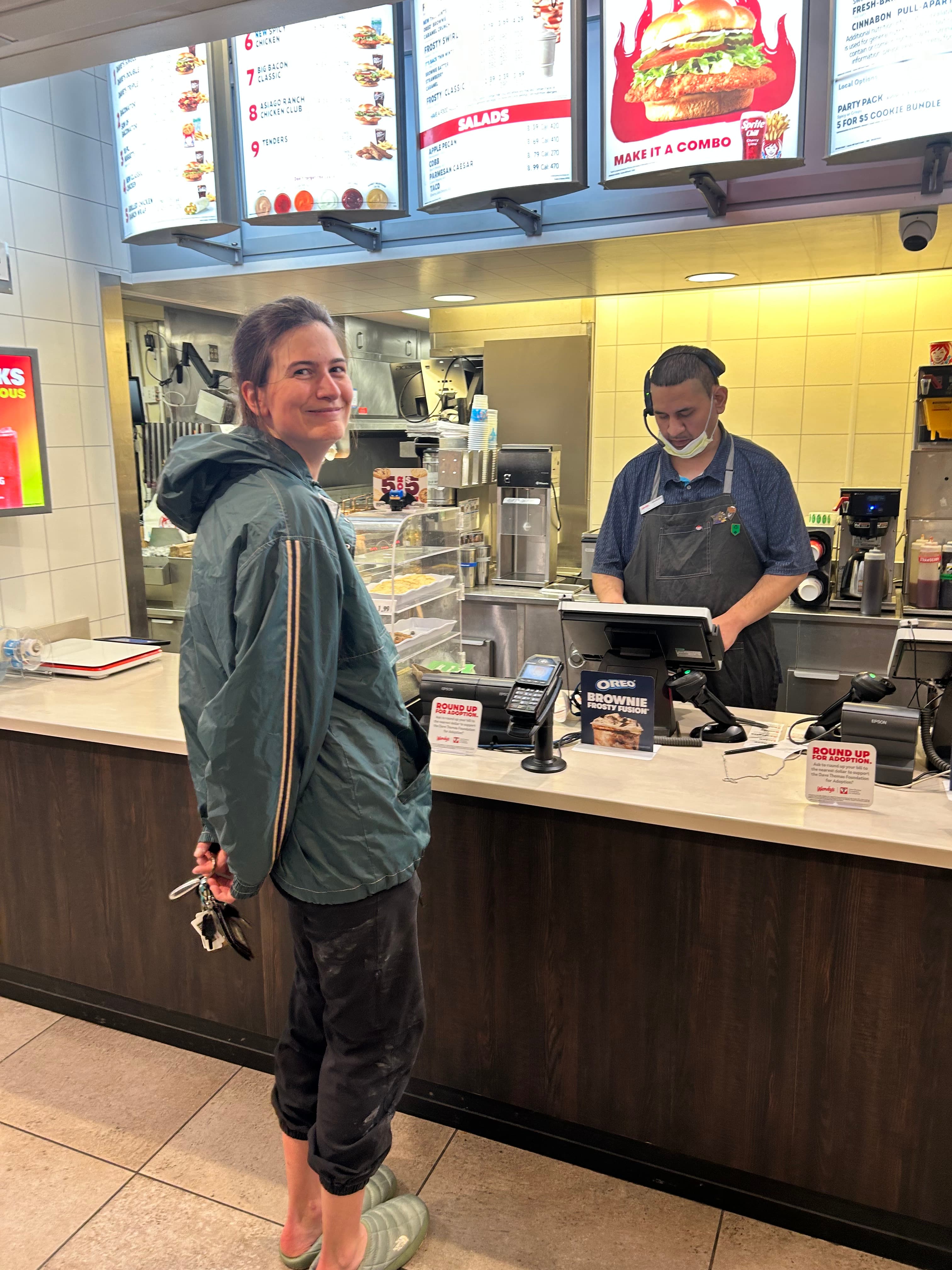 Meredith eagerly awaits her free sweet treat at Wendy's.
