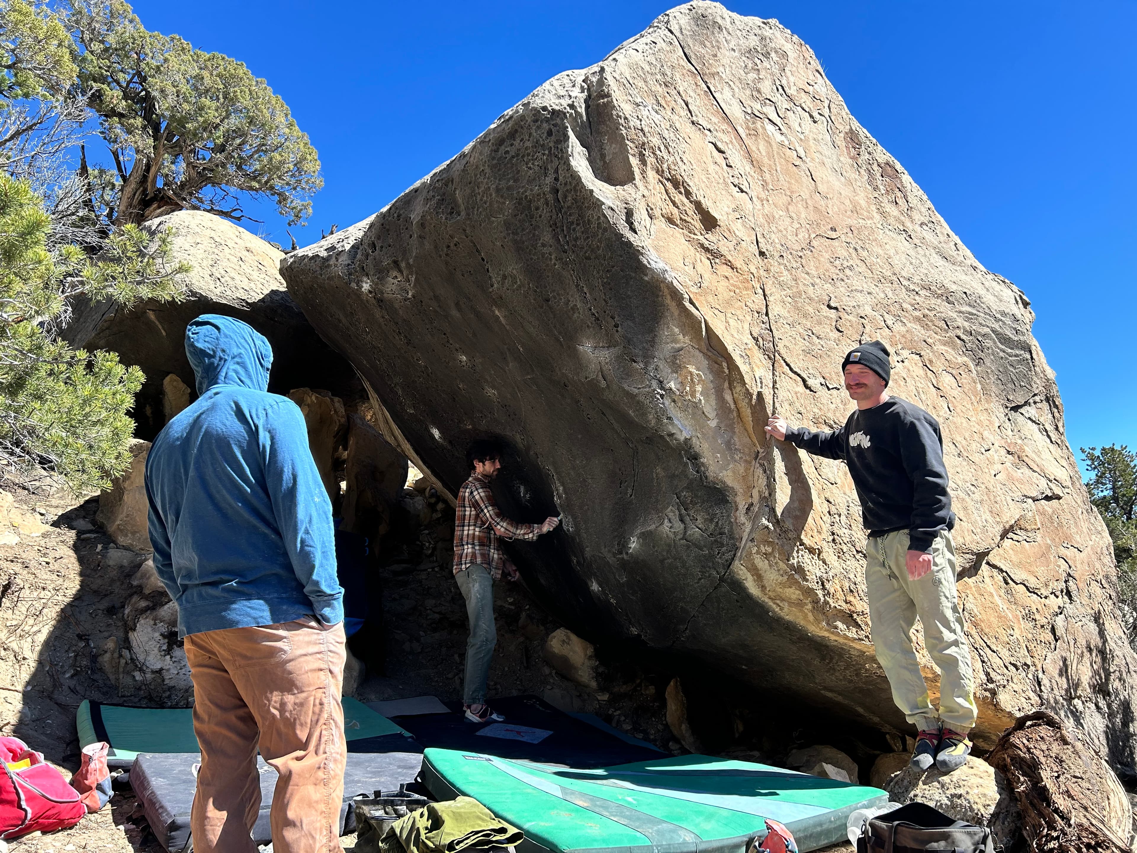 Bryce (right) trying a V10 in Joe's Valley.