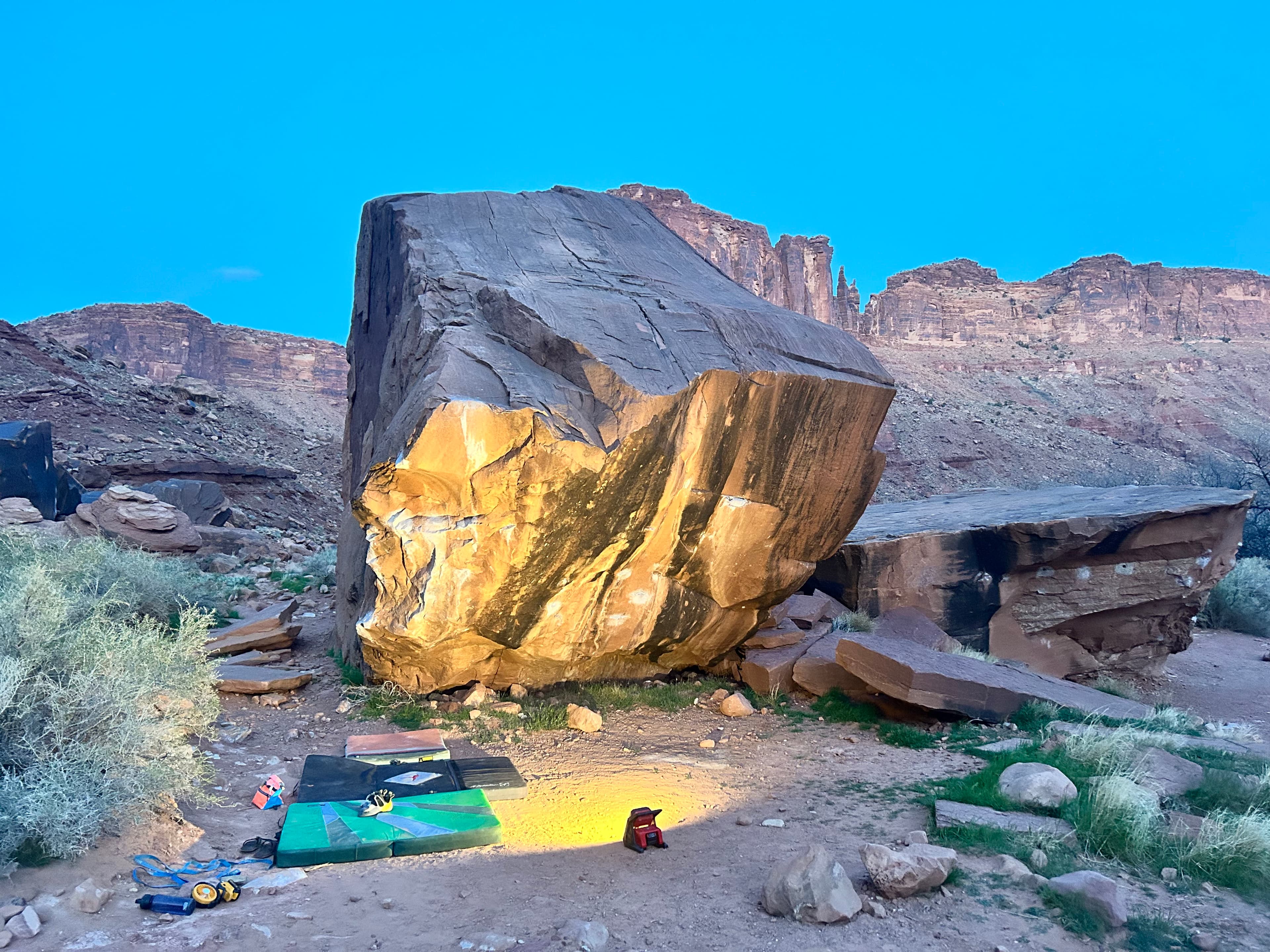 "Circus Trick" climbs the left arete finishing with a hero jug dyno!