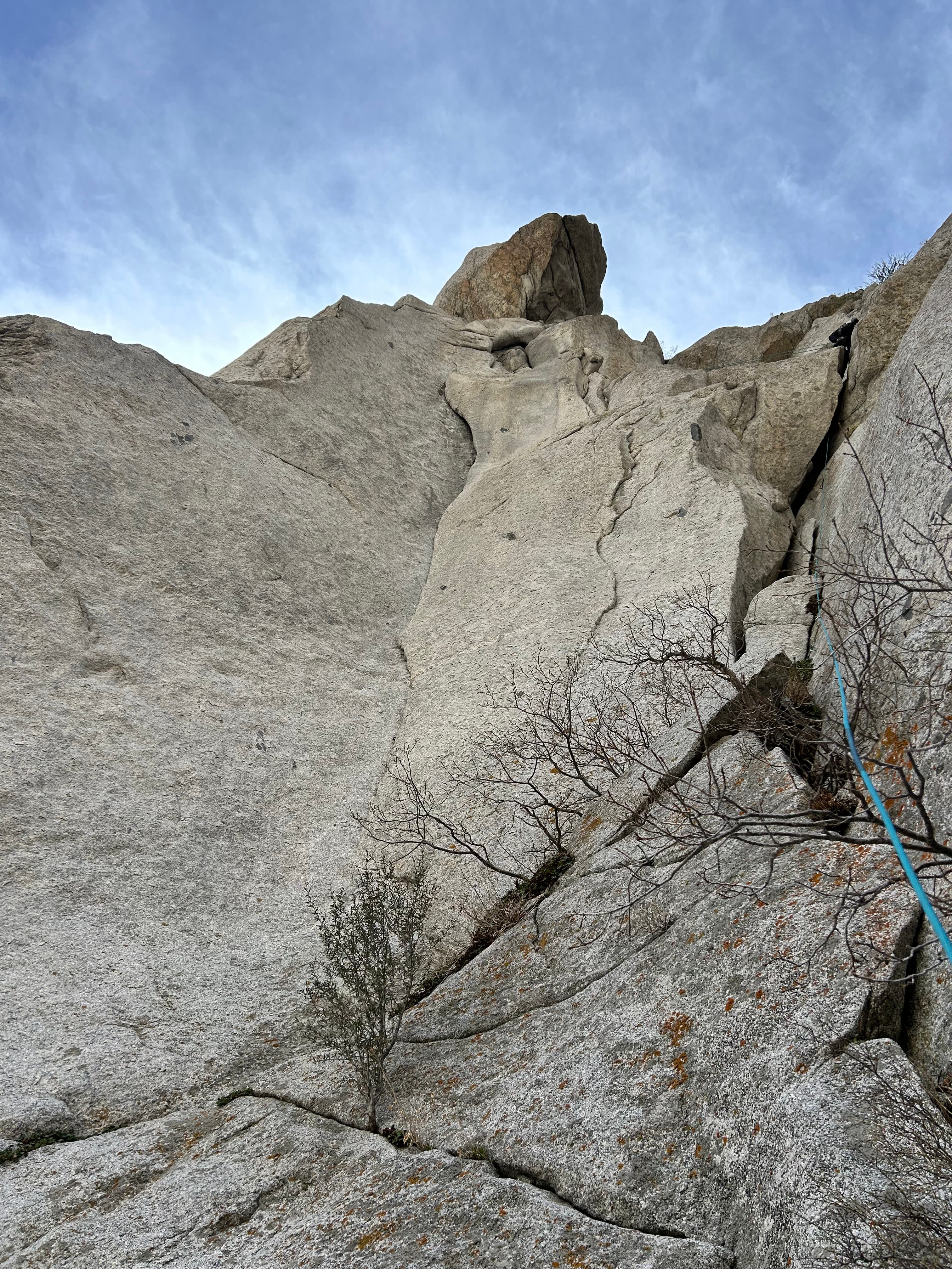 The beautiful dihedral that is "Gargoyle". Tommy struggles up some forsaken offwidth to the right.