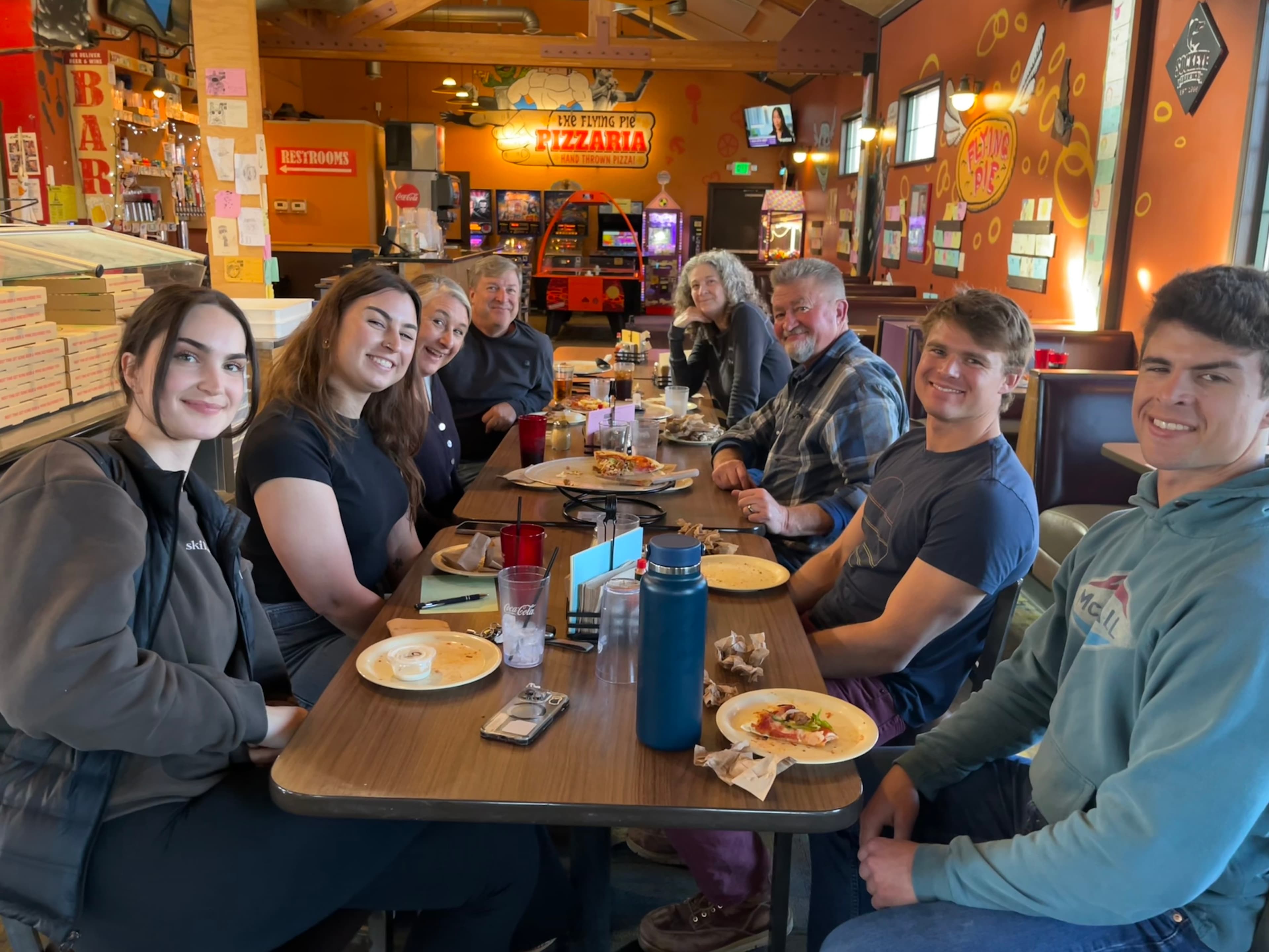 Squadding up at the Flying Pie pizza parlor.