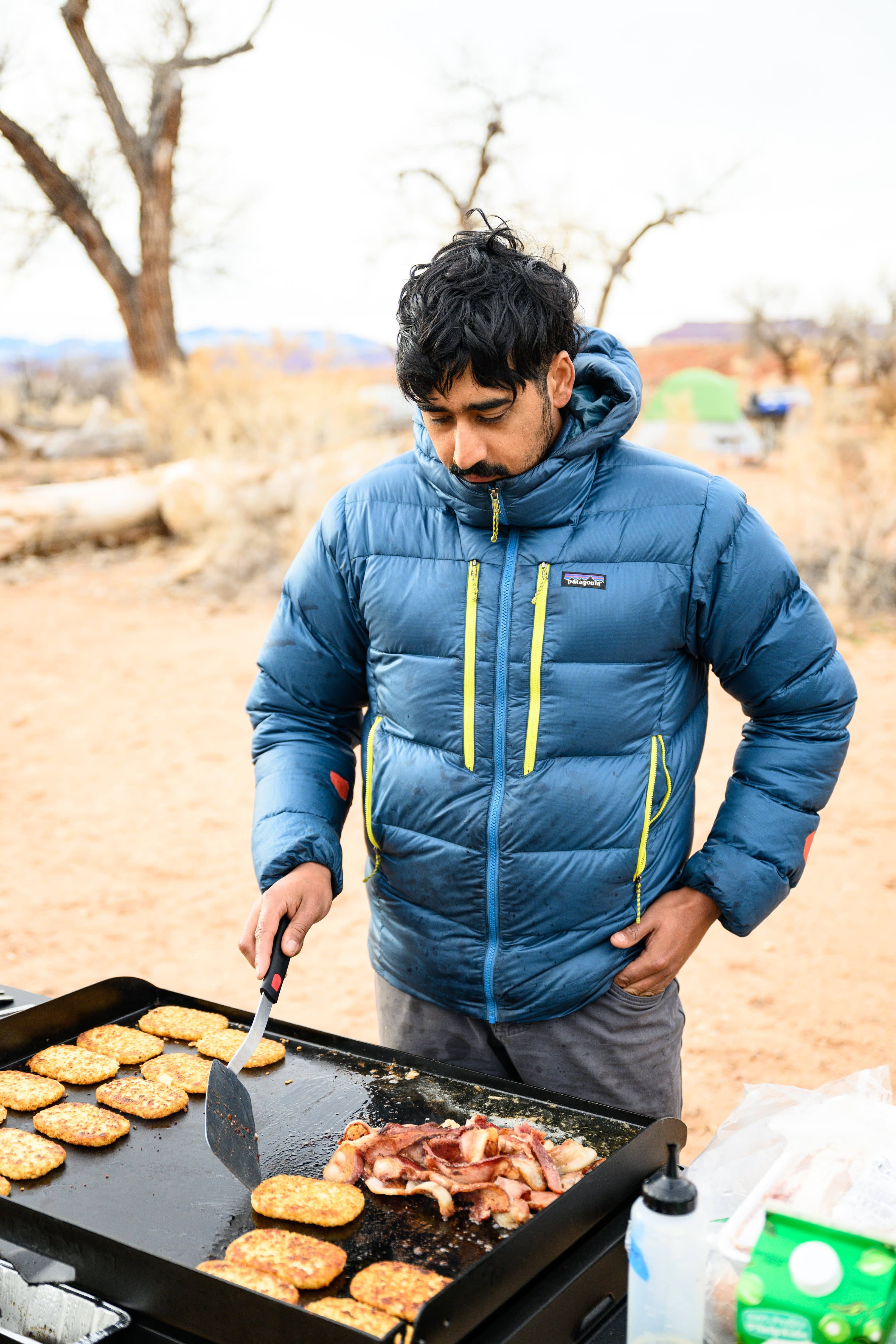 Evan's fearsome spatula and battle-hardened puffy.