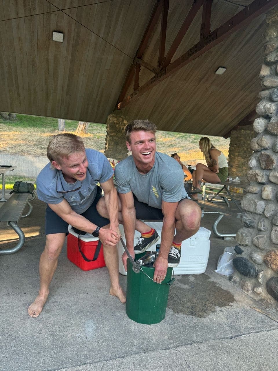 Churning ice cream with Nick at Jaime's birthday.